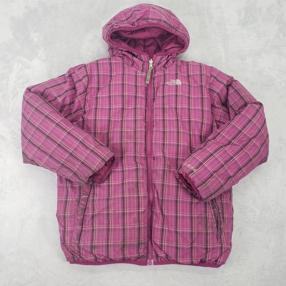 The North Face 550 Reversible Down Puffer Winter Jacket Coat Girls XL Pink Plaid